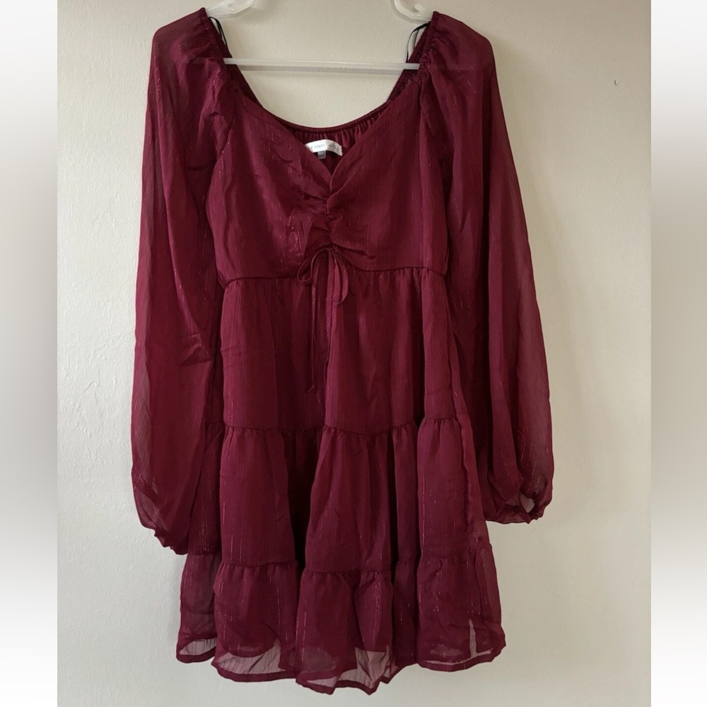 Altar’d State Dress Size XS Red Sparkle Holiday Christmas Tiered Dress NEW